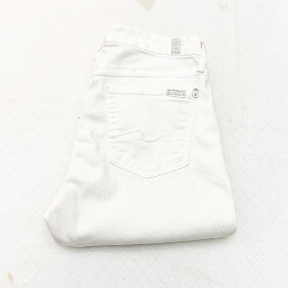 7 For All Mankind Roxanne Crop White Denim Jeans Straight Leg Zip Fly Size 27 - Picture 1 of 7